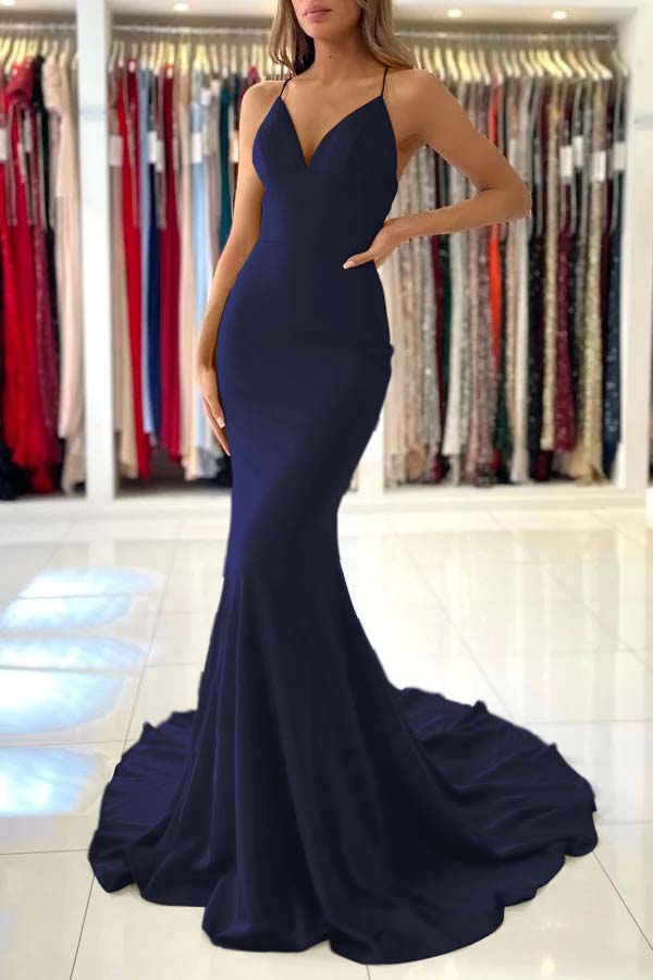 Red Spaghetti Strap Long Mermaid Evening Dress