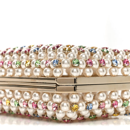 Metal Pearl Minaudiere CC Evening Bag White Gold Multicolor