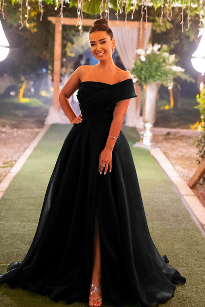 Dark Green One Shoulder Mermaid Front Split Evening Dress With Bowknot Strapless