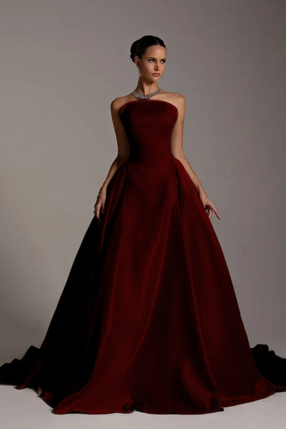 Sleeveless Strapless A-Line Elegant Prom Dress