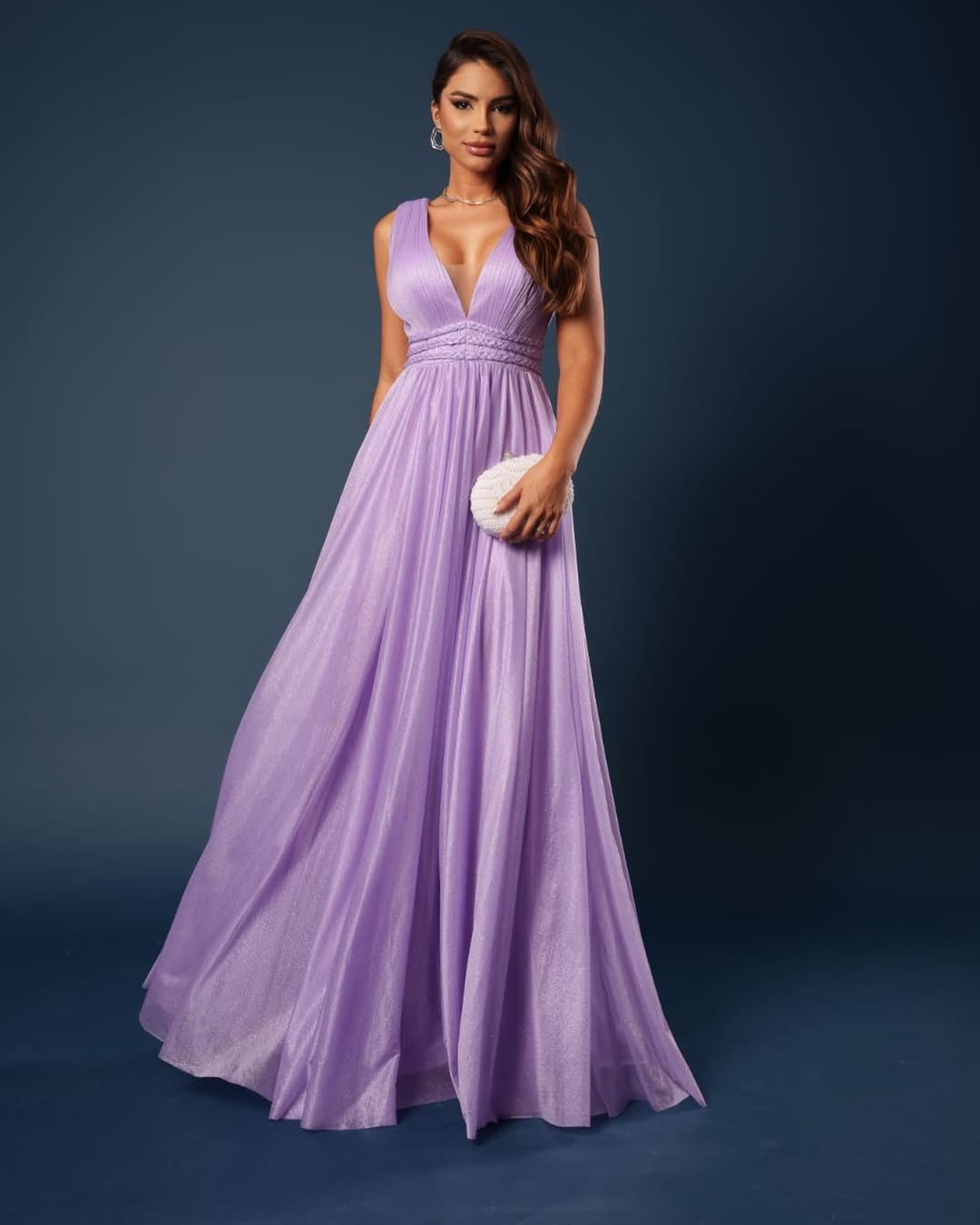 Purple Sleeveless Straps Deep V-Neck A-Line Prom Dress