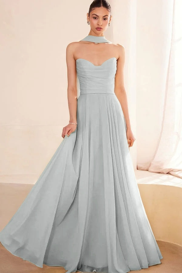 Graceful Yellow Sleeveless Strapless V-Neck Evening Dress With Scarf