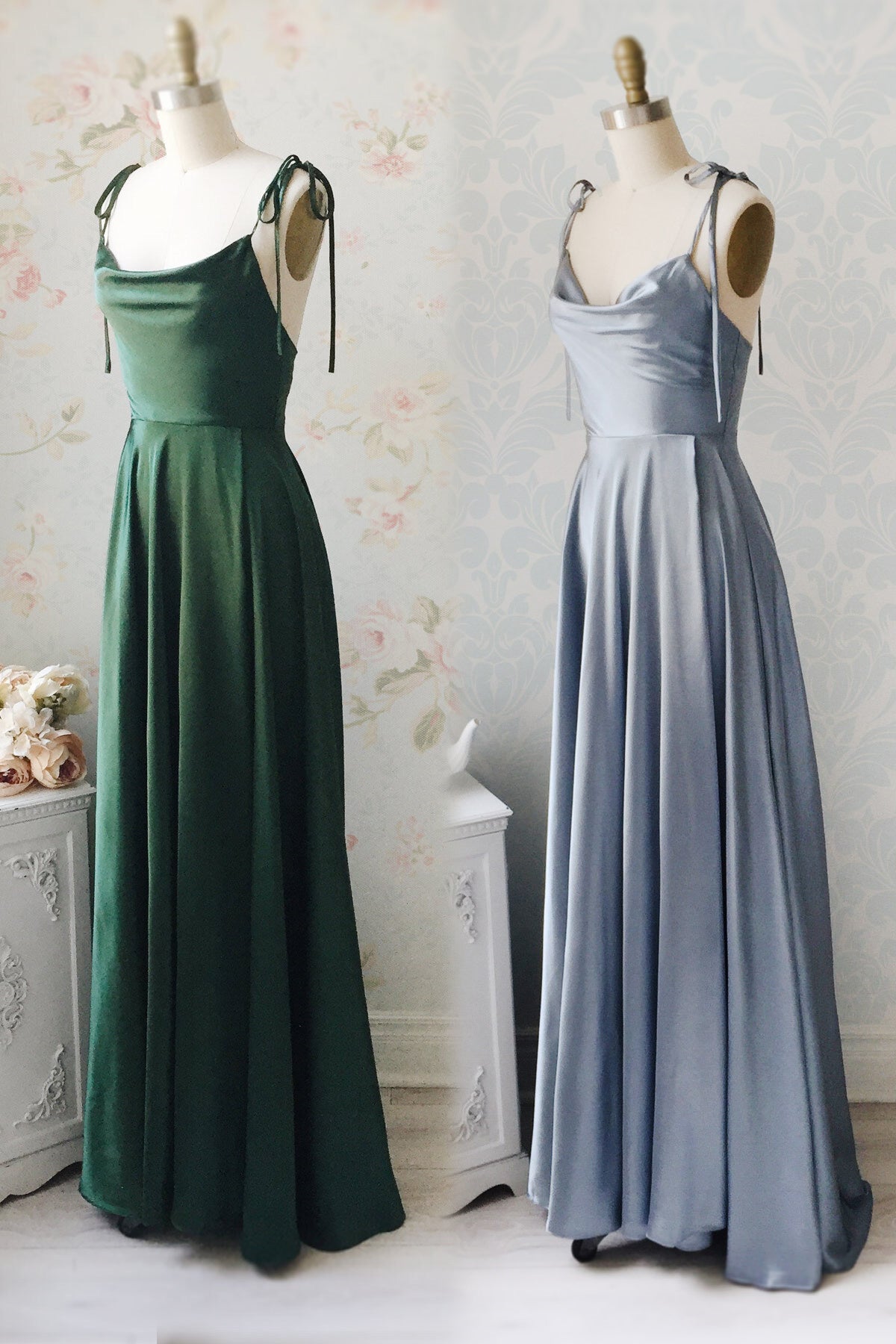 Simple Spaghetti Strap Prom Dress With Slit Open Back