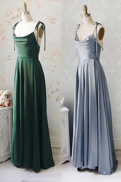 Simple Spaghetti Strap Prom Dress With Slit Open Back