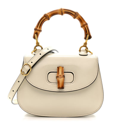 Boarded Dyana Lux Calfskin Web Mini Bamboo 1947 Top Handle Bag  Mystic White