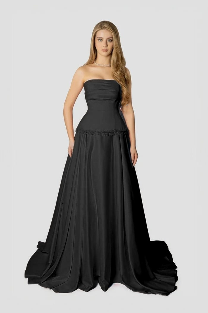 Baby Pink Strapless Evening Dress A-Line Sleeveless in Satin With Beading
