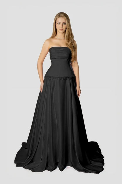 Baby Pink Strapless Evening Dress A-Line Sleeveless in Satin With Beading