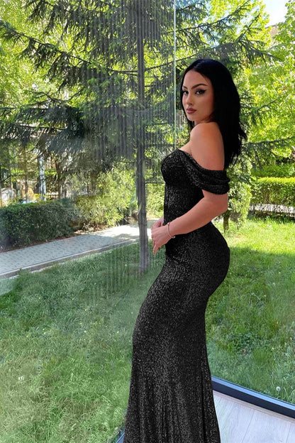 Elegant Split Long sleeves V-Neck Mermaid Prom Dress With Sequins