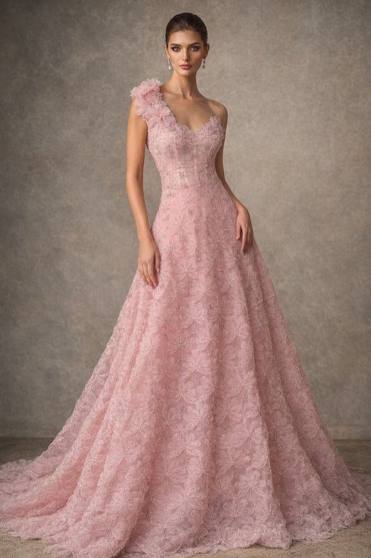 Stunning Sleeveless A-Line Appliques One-Shoulder Evening Dress