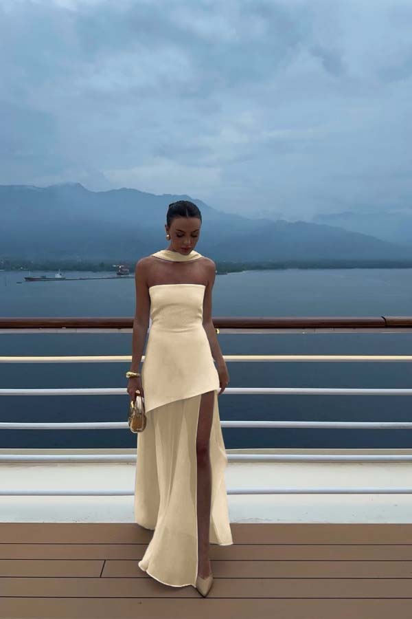 White Square Sleeveless Beautiful Prom Dress