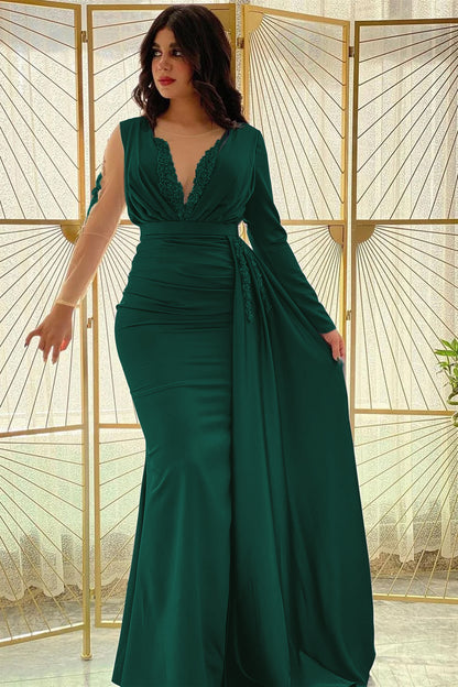 Mermaid Long Sleeves Prom Dress Slit With Ruffle