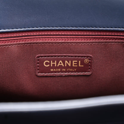 Lambskin Stitched Medium Around The Corner Shopping Tote Deep Marine