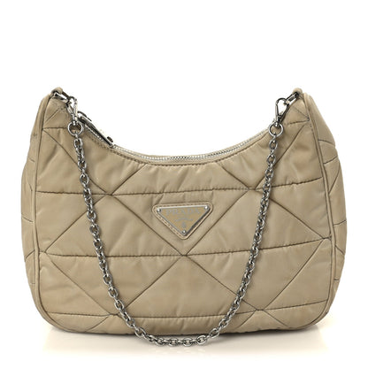Re-Nylon Triangle Quilted Padded Patchwork System Shoulder Bag Deserto