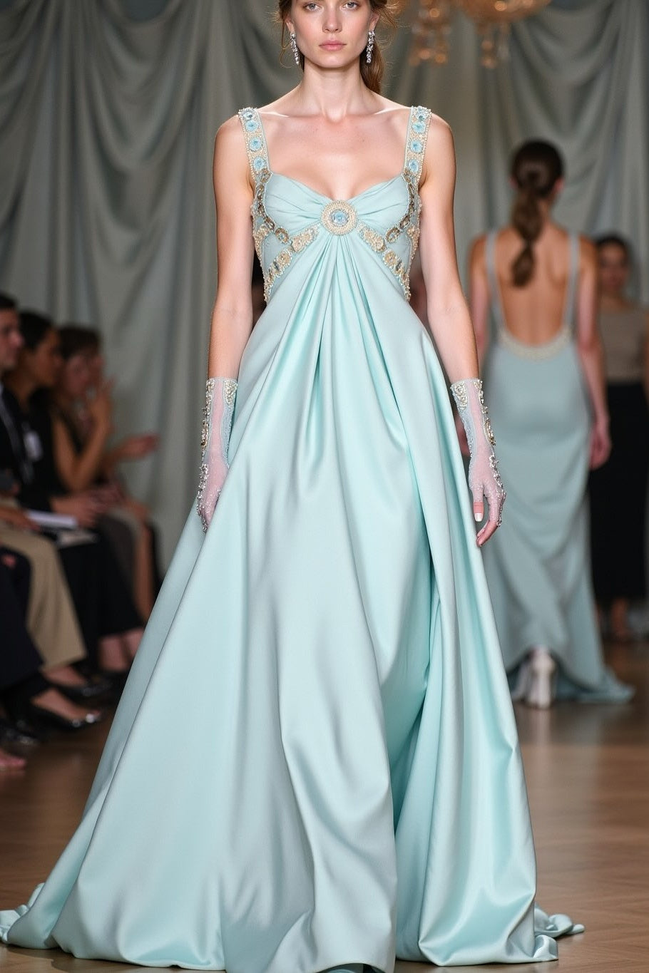 Sleeveless Wide Straps V-Neck A Line Prom Dress With Beads
