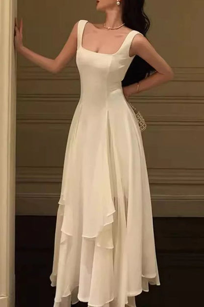 A Line Square Neck Prom Dress, Ankle Length Birthday Outfits P447