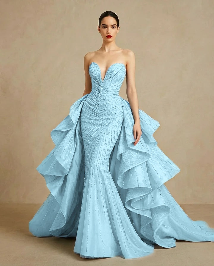 Graceful Sweetheart Sequins Embroidery Mermaid Strapless Evening Dress