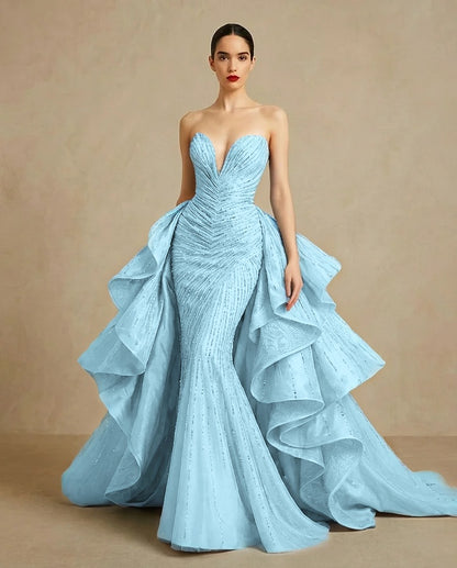 Graceful Sweetheart Sequins Embroidery Mermaid Strapless Evening Dress