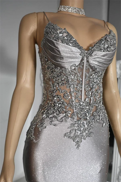 Spaghetti Strap Sleeveless V-Neck Mermaid Long Prom Dress With Sequins