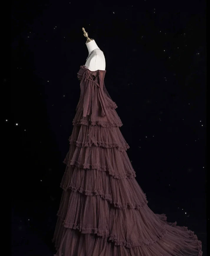 Chic Ball Gown Off The Shoulder Long Sleeves Evening Dress Tulle Long Prom Dresses fg8568
