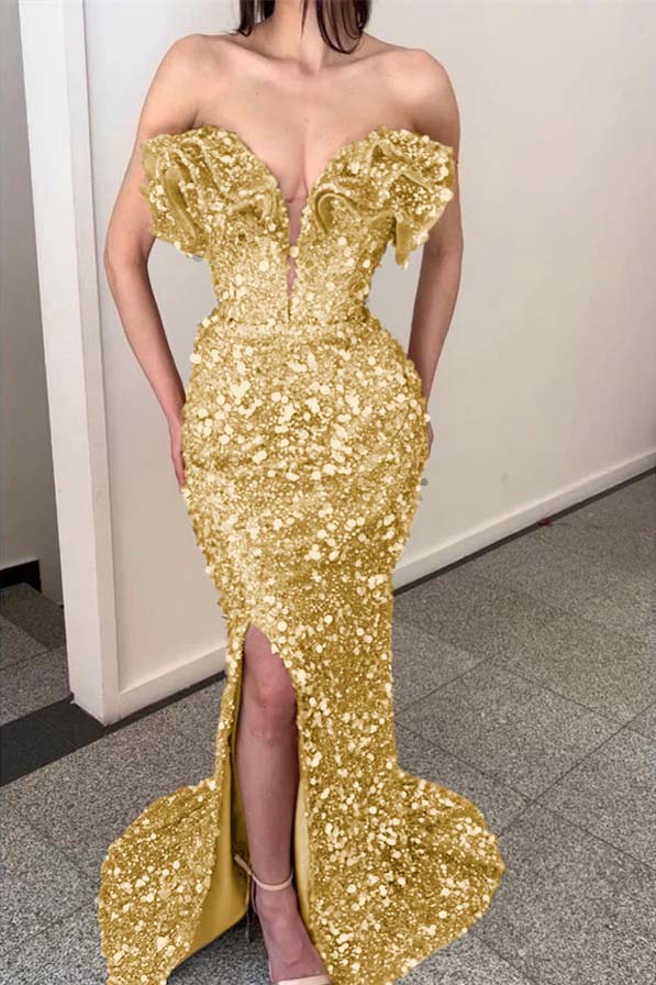 Gold Sequins Mermaid Evening Dress Sleeveless