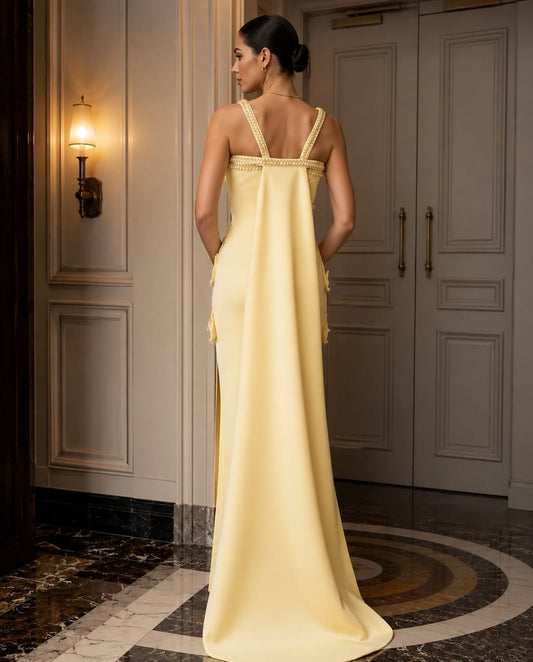 Sleeveless Spaghetti Straps Mermaid Evening Dress With Handmade Flower