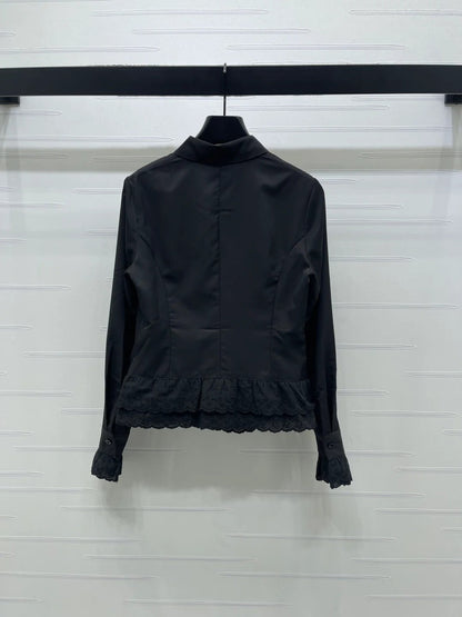 Miumiu 2026 Lace Embroidered Long-Sleeve Shirt Black and White Polyester 356380