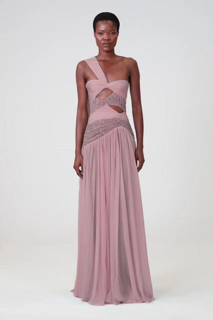 Charming Blue Sleeveless One Shoulder Long Evening Dress with Sequins
