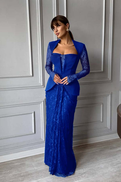 Chic Long Sleeves Strapless Deep V Neck Mermaid Long Prom Dress