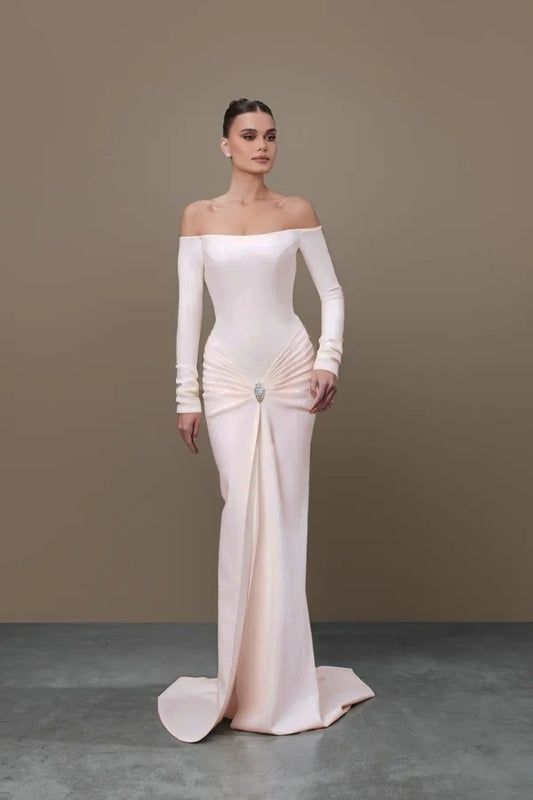 White Long Sleeves Square Strapless Mermaid Prom Dress
