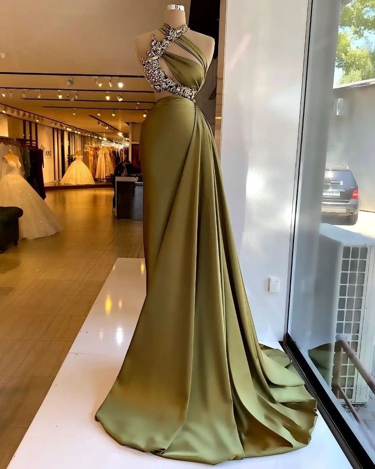 Satin Stunning Beading Sleeveless Long Prom Dress with Ruffle
