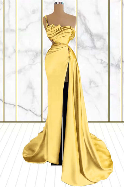 Emerald Rhinestone Mermaid One Shoulder Prom Dress With Split