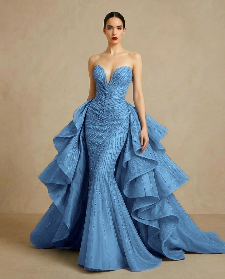 Graceful Sweetheart Sequins Embroidery Mermaid Strapless Evening Dress