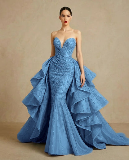 Graceful Sweetheart Sequins Embroidery Mermaid Strapless Evening Dress