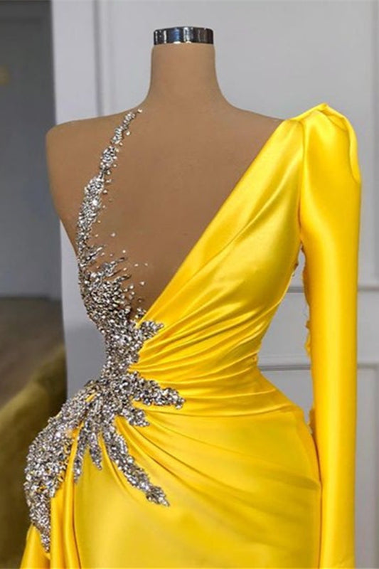Mermiad Yellow long Sleeves Prom Dress