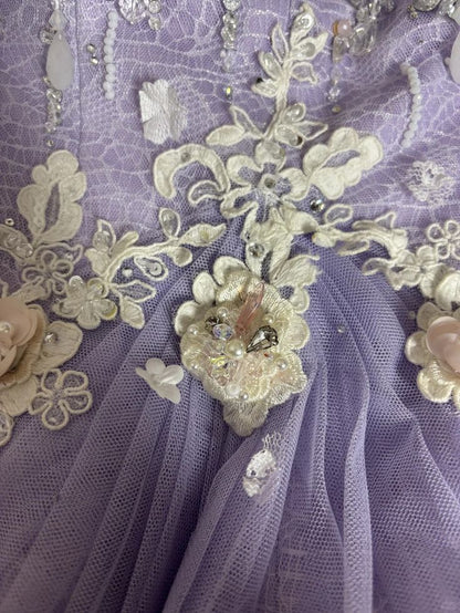 Lilac A Line Sweetheart Neck Beaded Satin Lace Prom Dresses Long Evening Party Dress SH2708