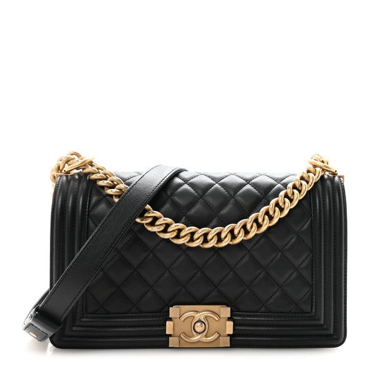 Calfskin Quilted Medium Boy Flap Black