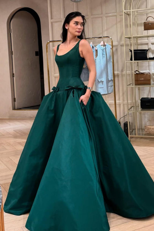 Elegant Sleeveless Wide Straps A Line Long Prom Dress With Bowknot