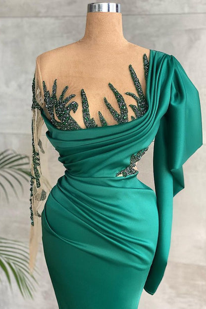 Green Long Sleeves Mermaid Prom Dress With Appliques