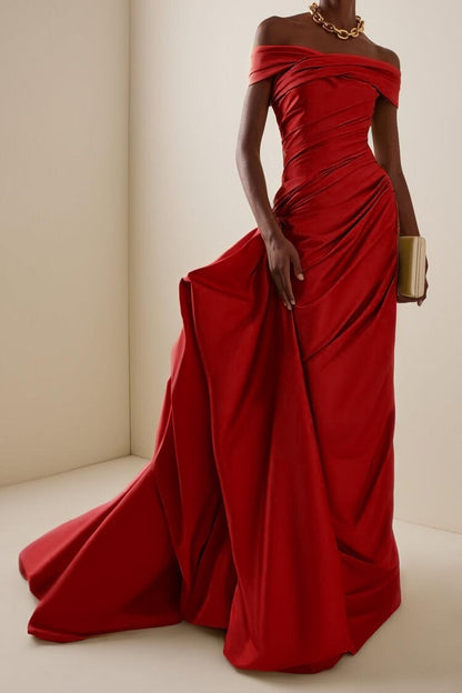 Glamorous Off the Shoulder Sleeveless Long Evening Dress With Pleated