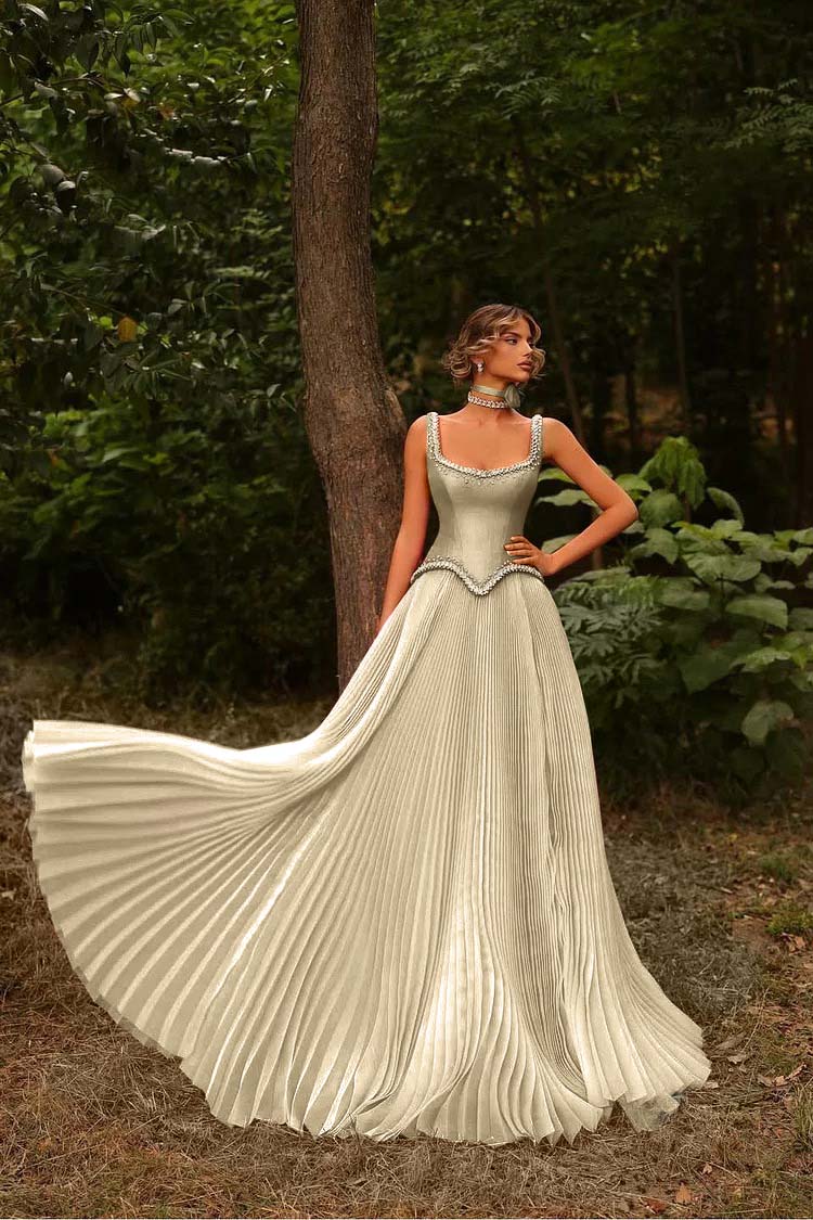 Sleeveless Spaghetti Straps Prom Dress With Beads