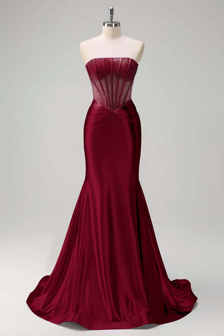 Gorgeous Strapless Sleeveless Mermaid Prom Dress With Beading