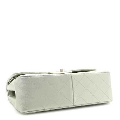 Metallic Lambskin Quilted Jumbo Double Flap Green