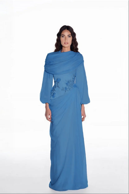 Elegant Long Sleeves Hing Neck Mermaid Evening Dress With Appliques