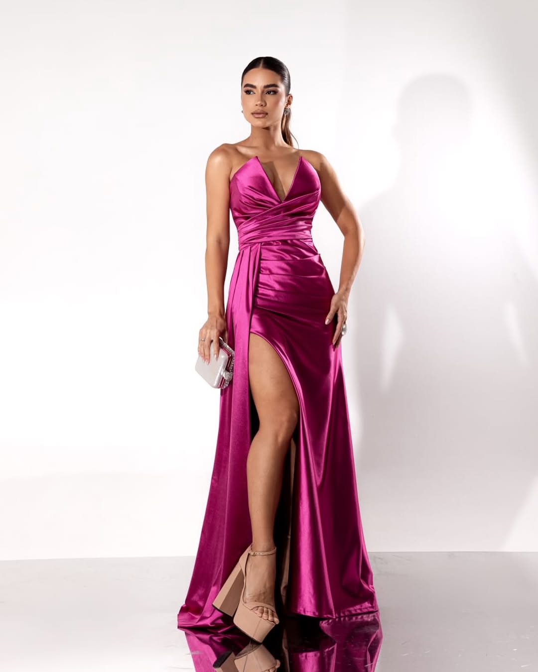 Purple Sleeveless Strapless Deep V-Neck Mermaid Prom Dress