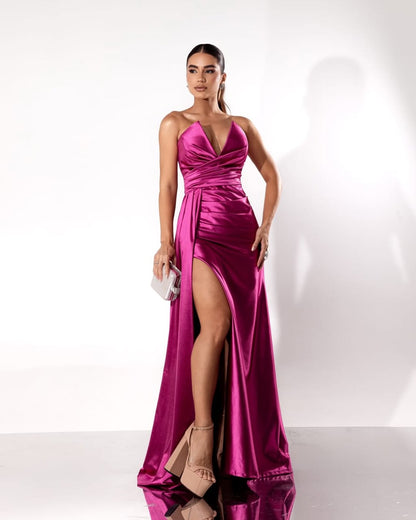 Purple Sleeveless Strapless Deep V-Neck Mermaid Prom Dress