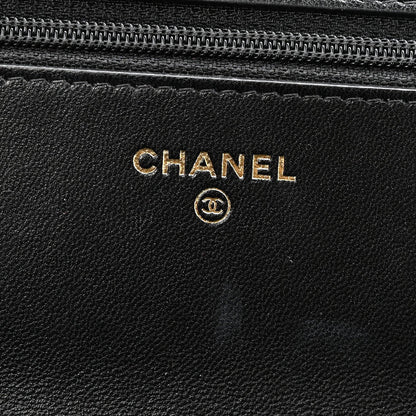 Lambskin Quilted Chanel 19 Wallet On Chain WOC Black