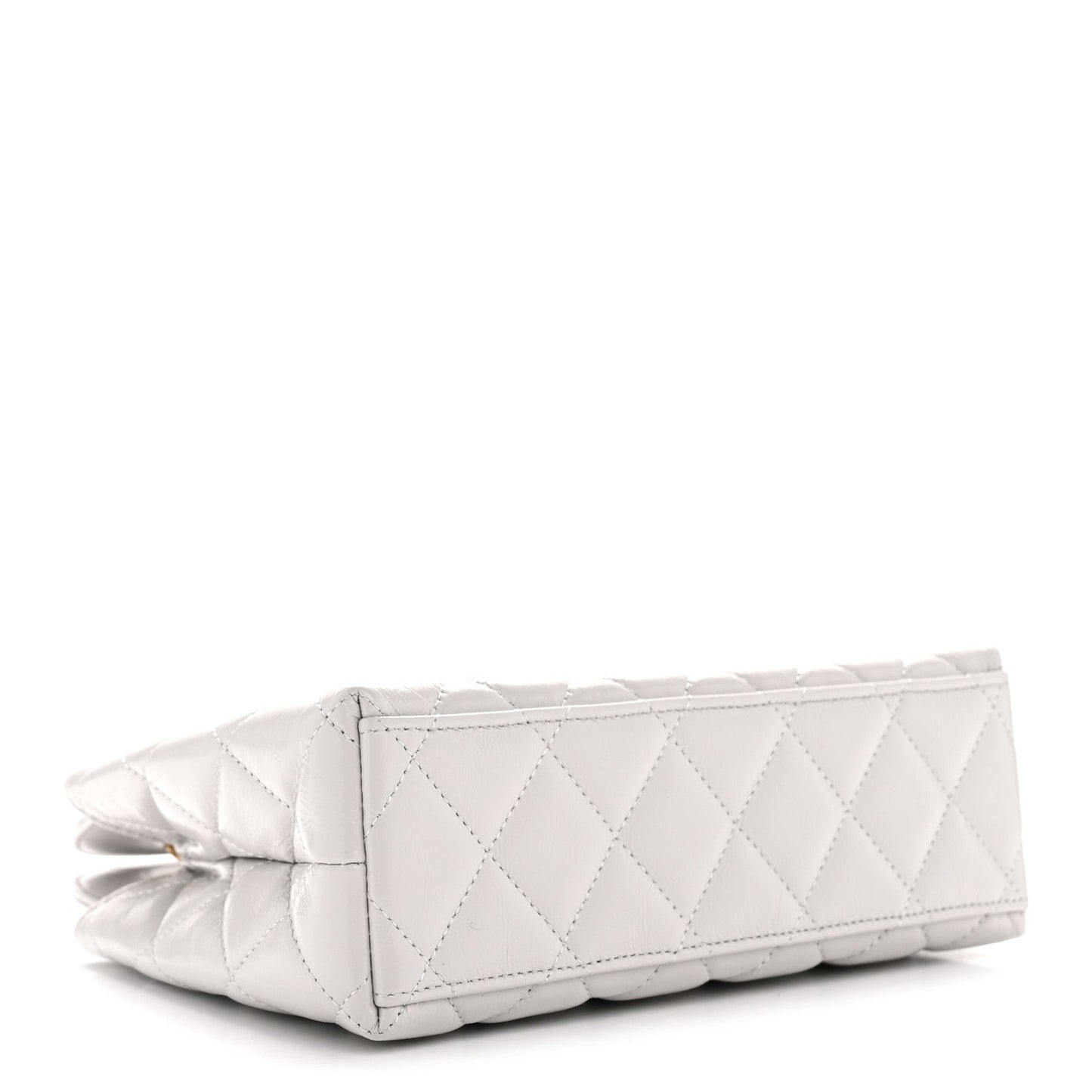 Shiny Aged Calfskin Quilted Nano Kelly Shopper Light Grey