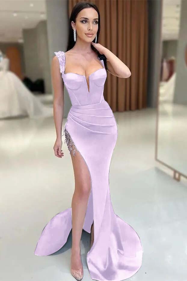 V-Neck Split Mermaid Sleeveless Prom Dress With Beadings On Sale Black Gorgeous