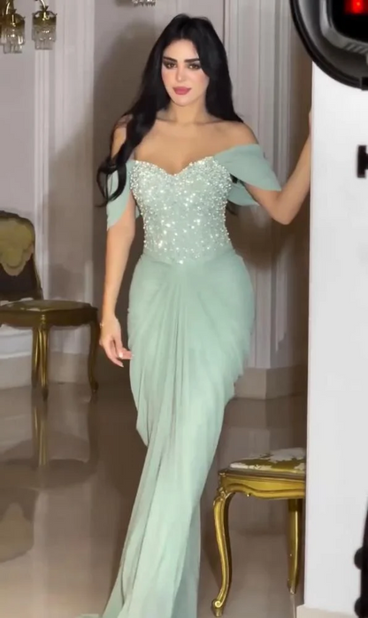 Sleeveless Off-Shoulders Mermaid Prom Dress With Sequins