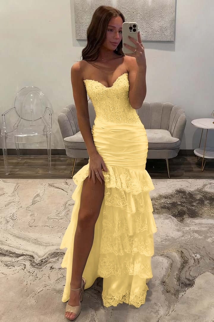 Sleeveless Strapless Long Split Evening Dress With Sequins Pleated